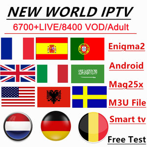 World IPTV Subscription 6700 Channels HD French Arabic Spain Portugal Dutch Greece Canada Europe IPTV M3u enigma2 Android TV box