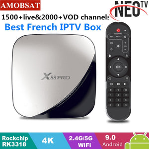 X88 pro Android 9.0 TV Box 4G 64G+1 Year NEO pro French IPTV Subscription 4K HDR Set Top Box USB 3.0 Support 3D Movie Ott TV Box