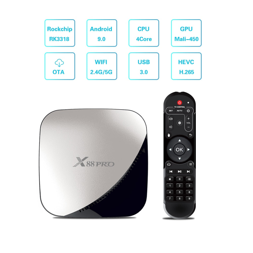 X88 pro Android 9.0 TV Box 4G 64G+1 Year NEO pro French IPTV Subscription 4K HDR Set Top Box USB 3.0 Support 3D Movie Ott TV Box