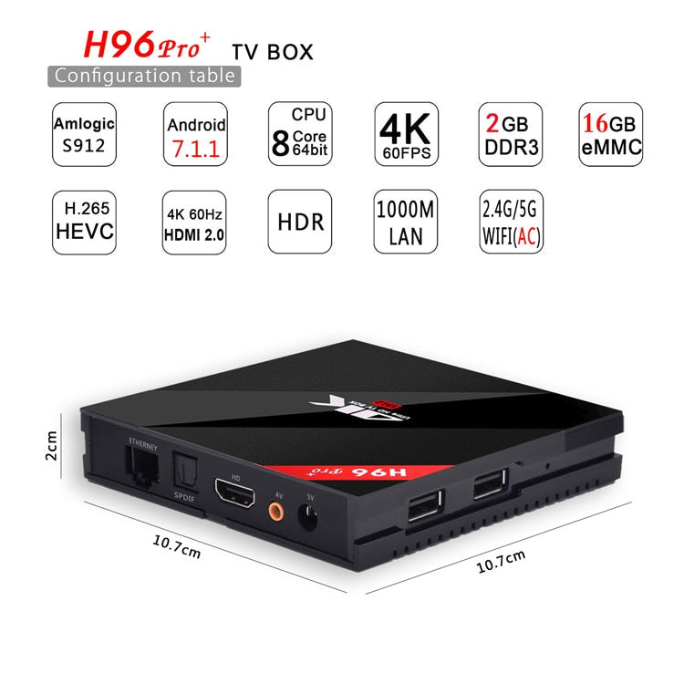 H96 PRO Plus Android 7.1 Set Top Box IPTV Server for Sports Channels TV Box  World Cup  Amlogic S912 WIFI 2.4 Player 4K 60HZ