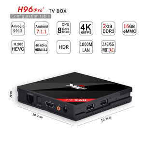 H96 PRO Plus Android 7.1 Set Top Box IPTV Server for Sports Channels TV Box  World Cup  Amlogic S912 WIFI 2.4 Player 4K 60HZ